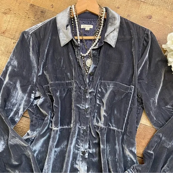 Pilcro Velvet Shirt in Silver Gray-Blue 💠 LIKE NEW Button Down - Picture 2 of 12